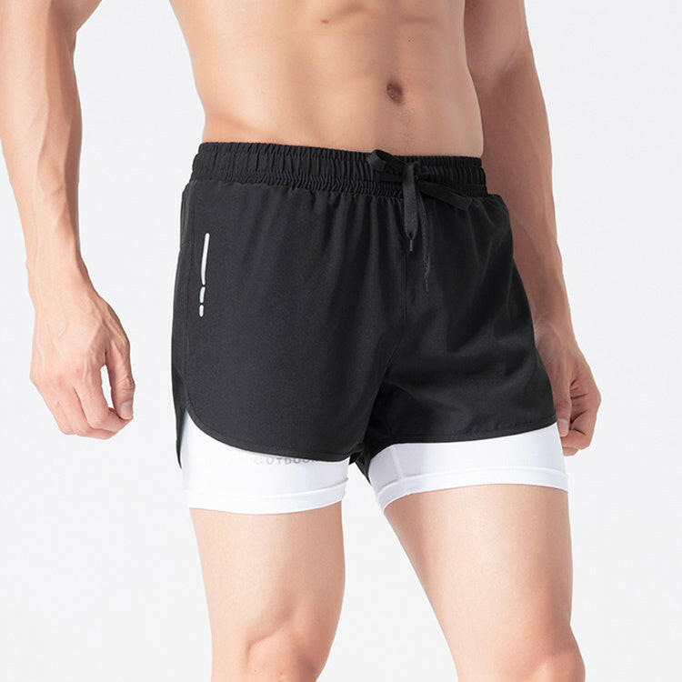 Men's Drawstring Sports Shorts Double Layer Quick Dry High Elasticity Activewear Pants - Shopway