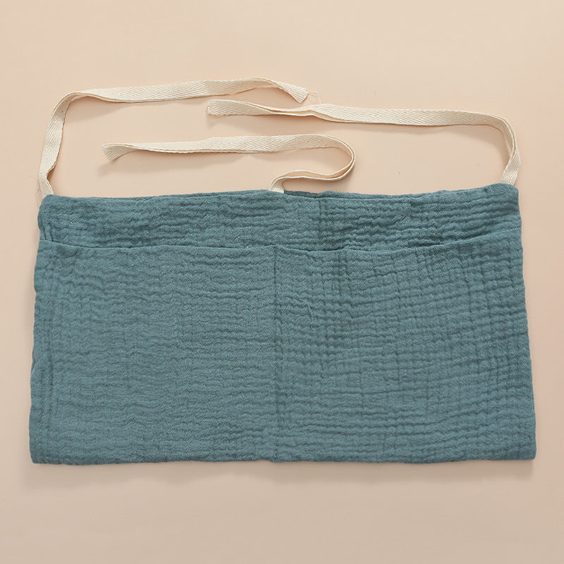 Double Layer Cotton Bedside Storage Bag in dark blue from Shopway, perfect for multipurpose use in bedroom, living room, and travel.