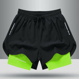 Men's Drawstring Sports Shorts Double Layer Quick Dry High Elasticity Activewear Pants - Shopway