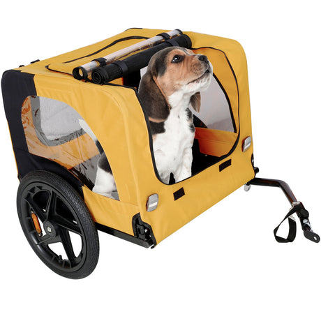 Yellow Outdoor Heavy Duty Foldable Practical Pet Stroller Dog Carrier With Bicycle Trailer Shopway.