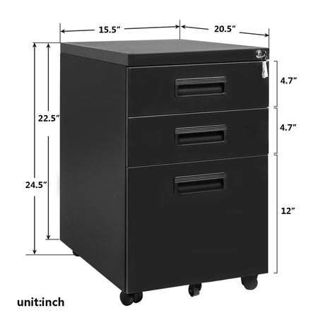 3-Drawer Mobile File Cabinet with Keys, 15.4 Shopway.
