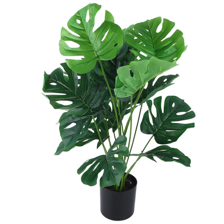 Artificial Monstera Deliciosa Plant 80cm 18 Leaves Plastic Lifelike Decorative Fake Potted Plant for Indoor Outdoor Shopway.