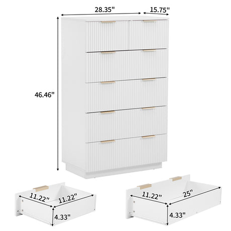 White P2 Density Board, Corrugated Surface, Five Layers And Six Drawers, Chest Of Drawers Shopway.
