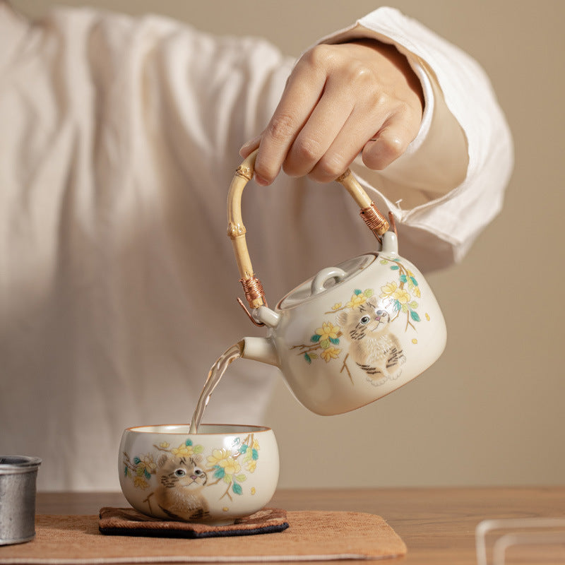 Ru Ware Cute Cat Loop-handled Teapot Shopway.