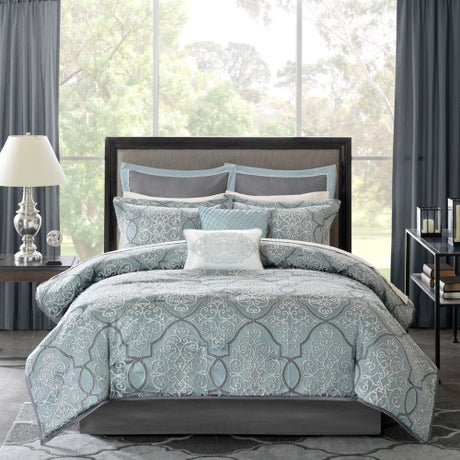 12 Piece Comforter Set With Cotton Bed Sheets Blue Queen Shopway.
